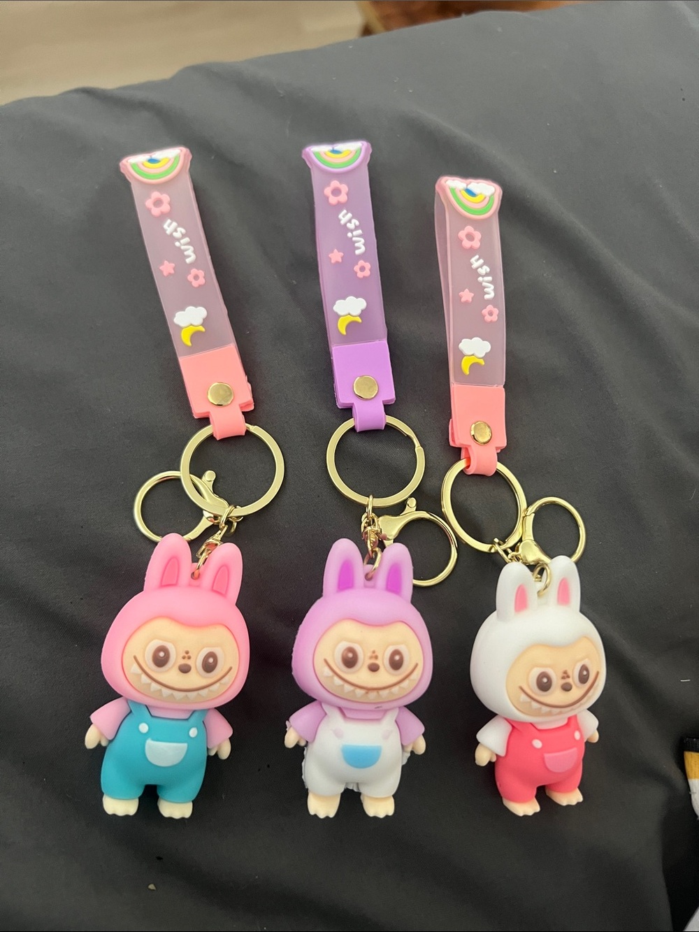 Labubu Cute Bunny Character Keychain Trio - Pink, Purple, White